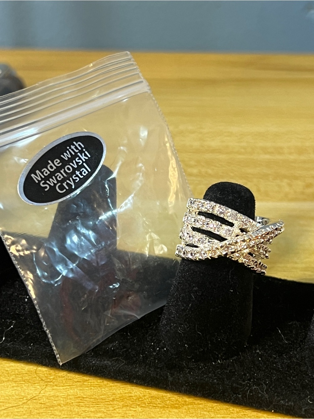 Swarovski Silver Crystal Cross-Over Band Ring